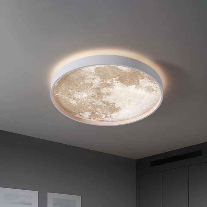 Modern Minimalist Moon Round Iron Acrylic LED Flush Mount Ceiling Light for Living Room