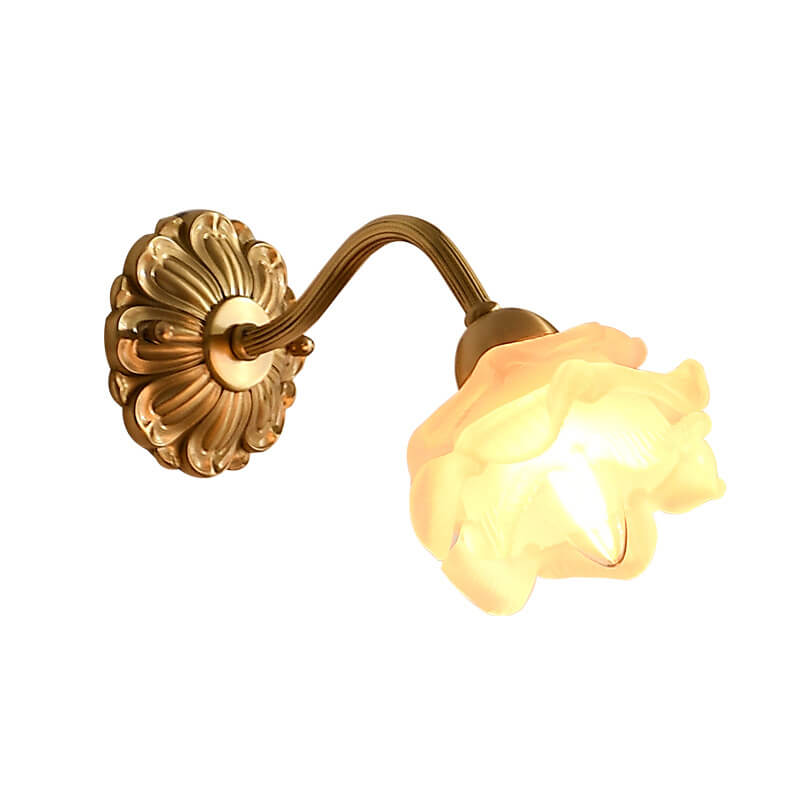 Japanese Vintage Rose Glass Brass 1-Light Wall Sconce Lamp