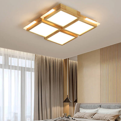 Nordic Simple Solid Wood Square LED Flush Mount Light