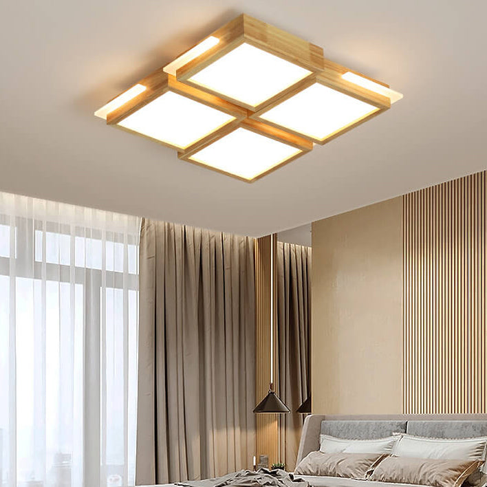 Nordic Simple Solid Wood Square LED Flush Mount Light