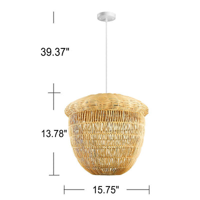 Japanese Rustic Rattan Weaving 1-Light Pendant Light