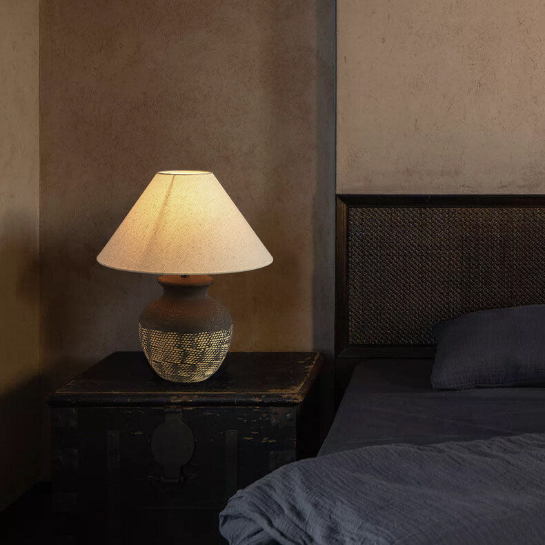 Traditionelle japanische Stoffschirm-Keramikgefäßbasis 1-Licht-Tischlampe für das Studium 