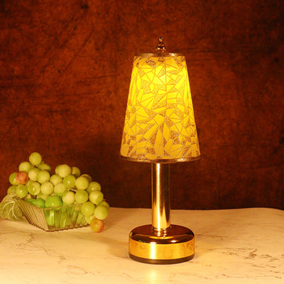 Vintage Floral Fabric Tapered Metal LED Rechargeable Night Light Table Lamp