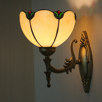 Tiffany Vintage Milk Yellow Glass Gem Bowl 1-Light Wall Sconce Lamp