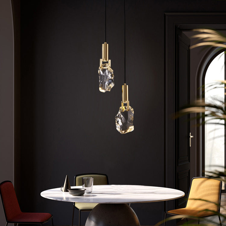Moderne Luxus Kupfer unregelmäßige Kristall Stein LED Pendelleuchte für Wohnzimmer 