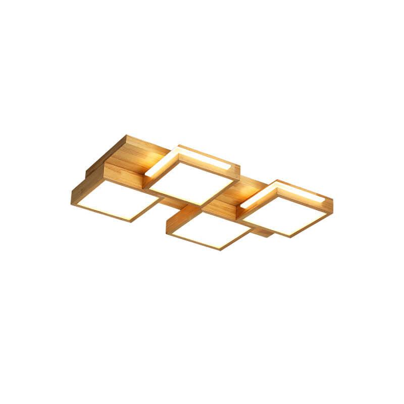 Nordic Simple Solid Wood Square LED Flush Mount Light