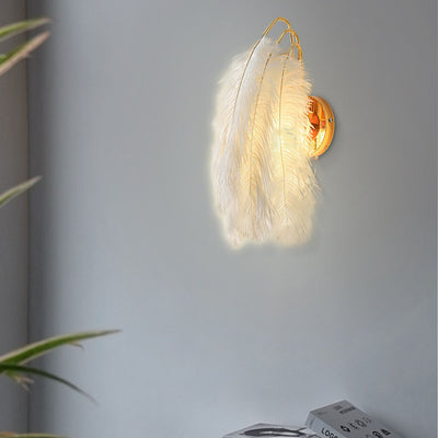 Nordic Minimalist Feather Leaf Gold 1-Light Wall Sconce Lamp