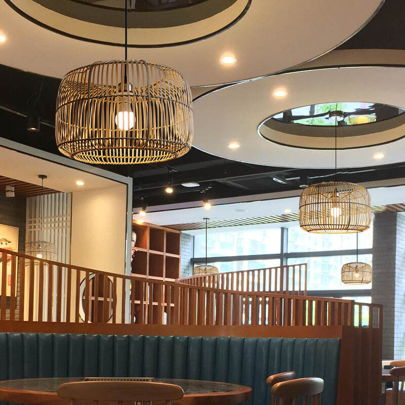 Chinese Minimalist Rustic Bamboo Art 1-Light Pendant Light