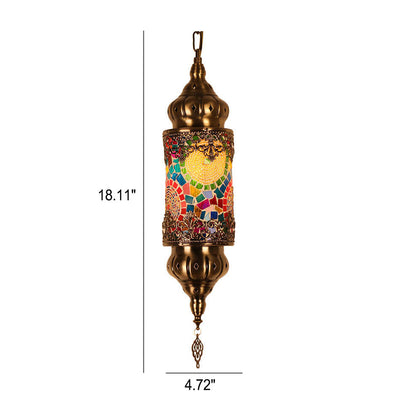 Vintage Southeast Asian Style Iron Glass 1-Light Pendant Light