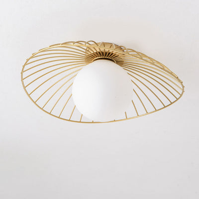 Nordic Creative Glass Straw Hat 1-Light Semi-Flush Mount Ceiling Light