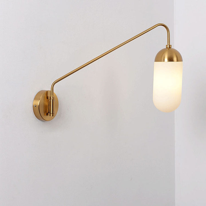 Zeitgenössische nordische Eisen-Glas-Säulen-Wandlampe mit 1 Licht und schwenkbarem Arm, langem Stab, für Wohnzimmer und Schlafzimmer 