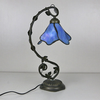 Tiffany Simple Flower Petal Resin Stained Glass 1-Light Table Lamp