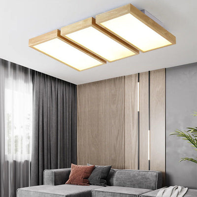 Nordic Japanese Log Wood  Rectangular LED Flush Mount Ceiling Light