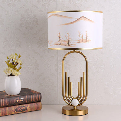Europäische Stoff-Metallringbasis 1-Licht-Tischlampe 