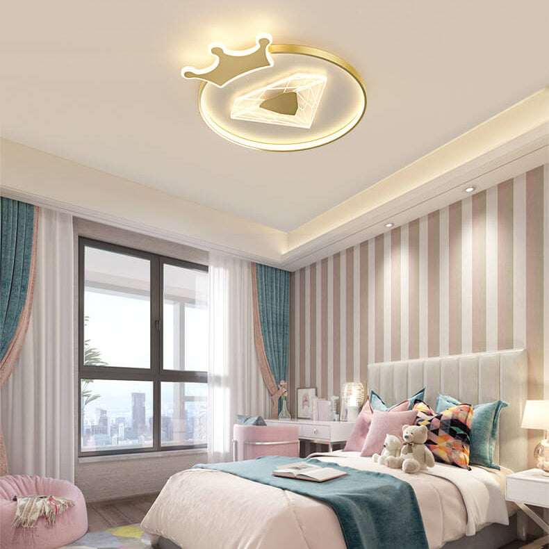 Childlike Cartoon Crown Diamond Design LED Flush Mount Light