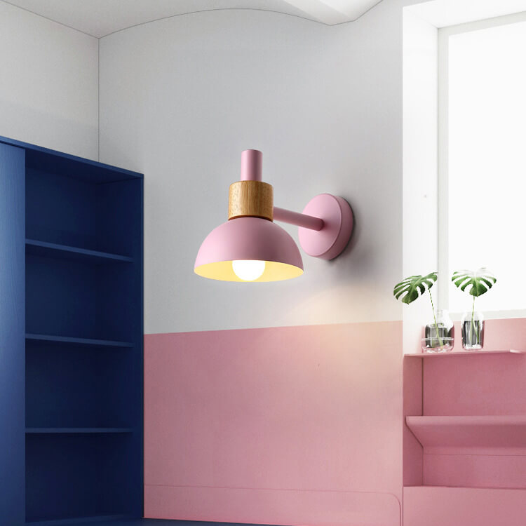 Moderne, klassische Macaron-Wandleuchte, einfarbig, Holz, Eisen, 1-flammig 