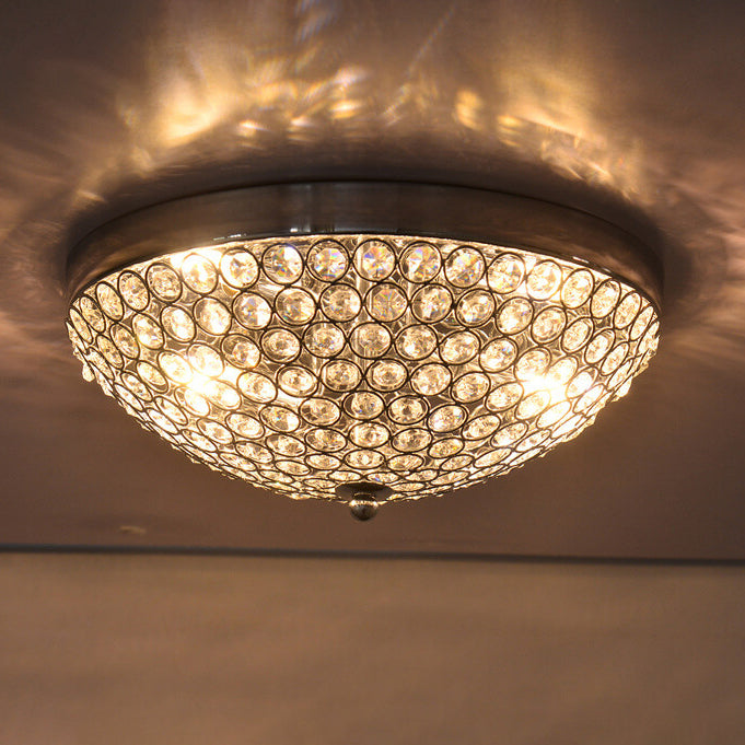 Modern Crystal Dome Design Round Decorative 2-Light Flush Mount Light