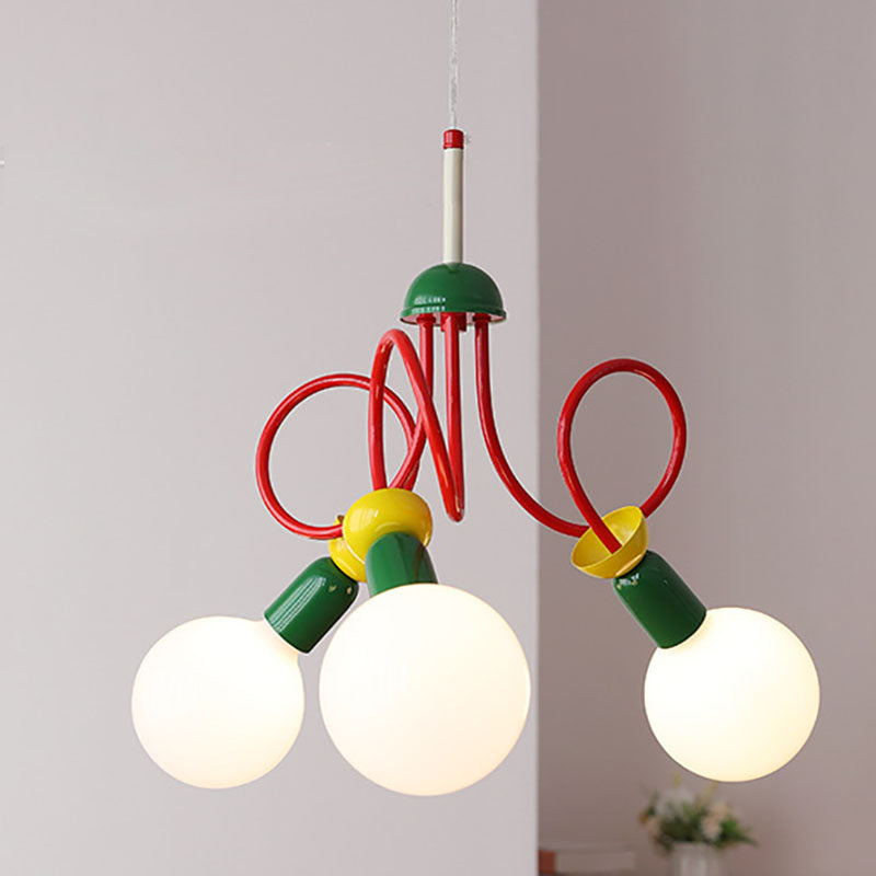 Contemporary Scandinavian Orb Fruit Iron Glass 2/3/5 Light Chandelier For Bedroom