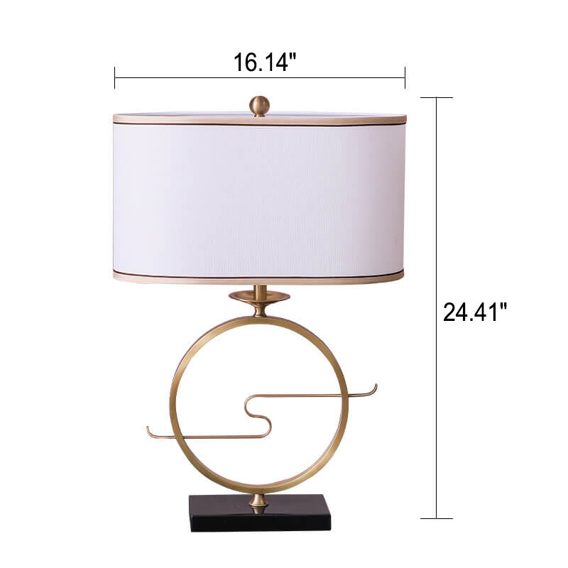 Modern Chinese Brass Ring Base Fabric 1-Light Table Lamp