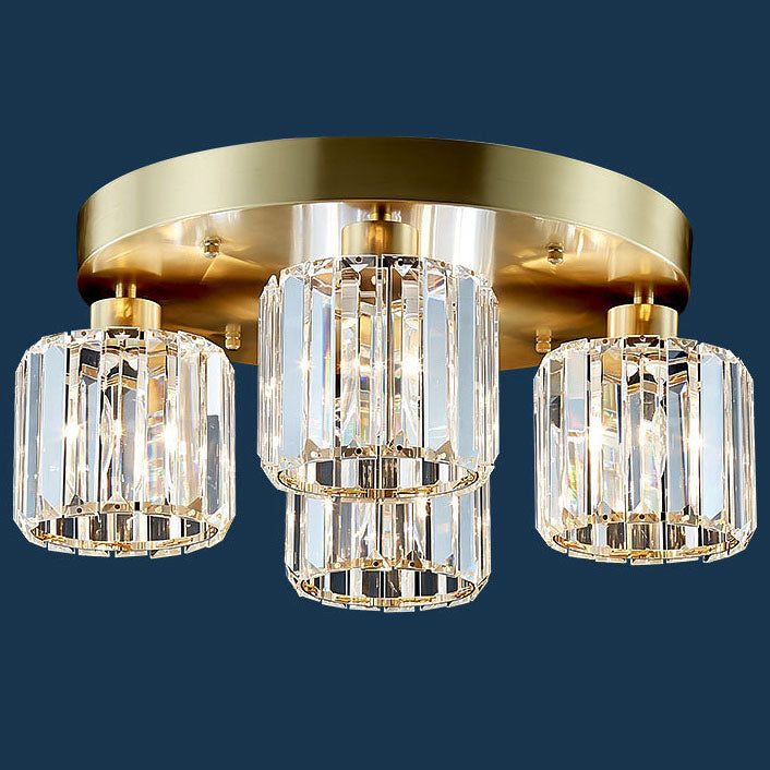 Modern Luxury Crystal Cylindrical Brass 1/4 Light Semi-Flush Mount Ceiling Light