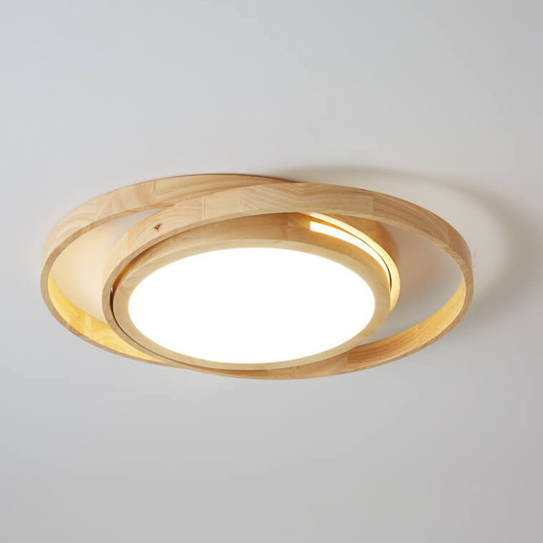 Minimalist Log Wooden Circle Ring LED Flush Mount Ceiling Light