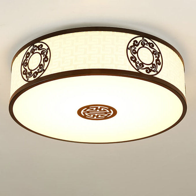 Modern New Chinese Round Fabric Drum LED Flush Mount Ceiling Light