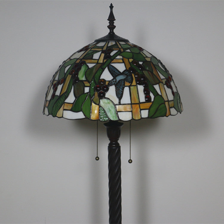 Europäische Tiffany-Elster-Blumen-Buntglas-Kuppel-Stehlampe mit 2 Leuchten 