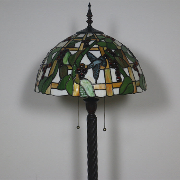 European Tiffany Fruit Bird Stained Glass Dome 2-Light Standing Floor Lamp