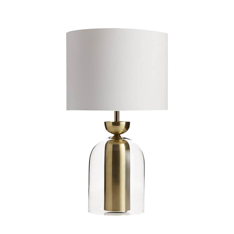 Modern Minimalist Fabric Cylinder Glass Base 1-Light Table Lamp