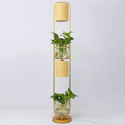 Contemporary Creative Fabric Iron Frame Hydroponic Green Plant Decor 2-Light Standing Floor Lamp For Home Office