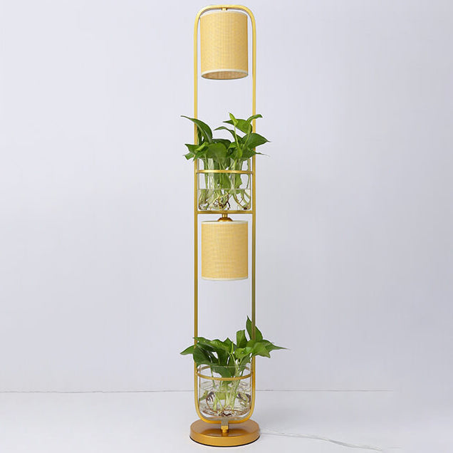 Contemporary Creative Fabric Iron Frame Hydroponic Green Plant Decor 2-Light Standing Floor Lamp For Home Office