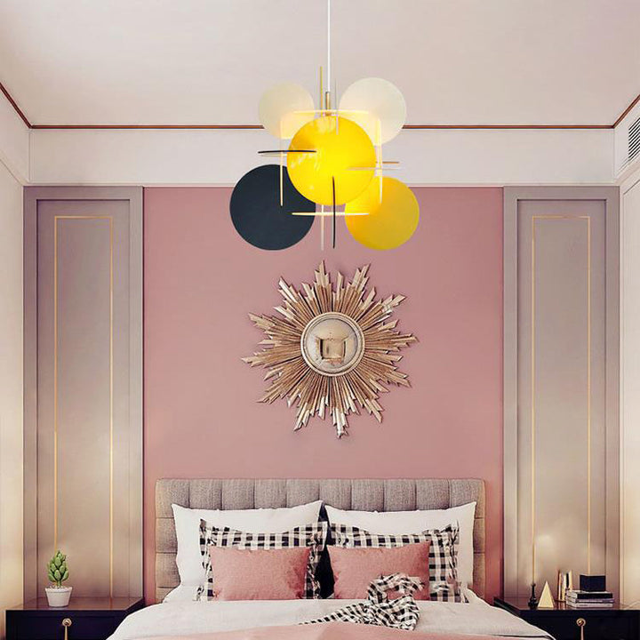 Contemporary Scandinavian Macaron Acrylic Round Sheet Splicing 1-Light Pendant Light For Dining Room