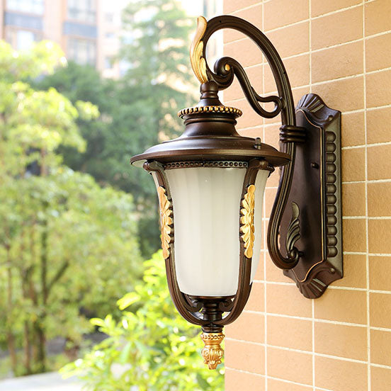 Outdoor Vintage Coffee Gilded Aluminum Glass 1-Light Waterproof Wall Sconce Lamp