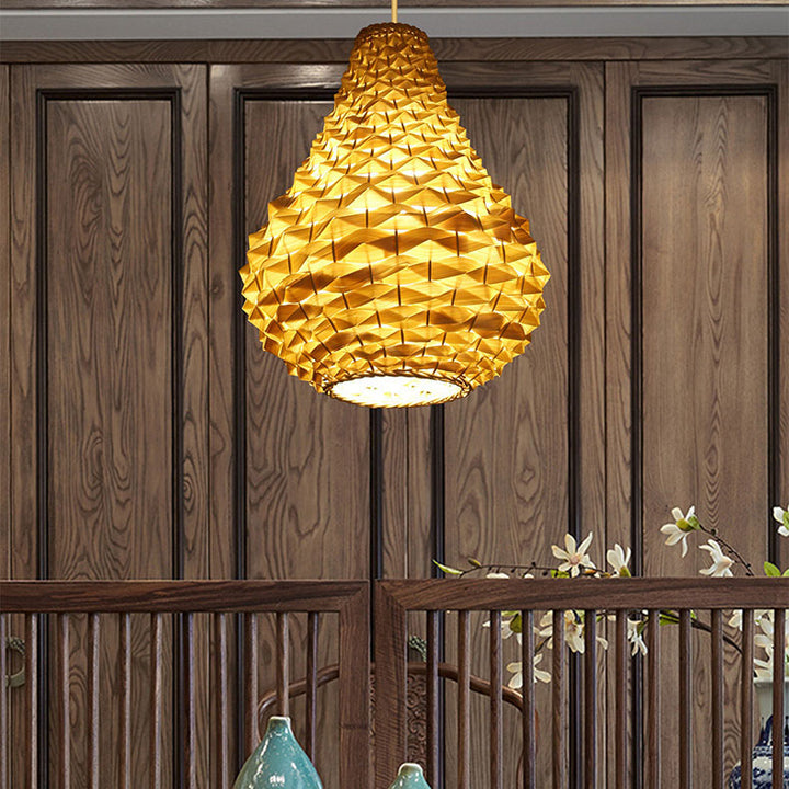 Traditional Chinese Rattan Weaving Pineapple 1-Light Pendant Light For Living Room