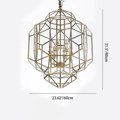 Moderne Mid-Century Messing-Finish Geometrische Polygonale Rahmen-Kandelaber 6-Licht Kronleuchter für den Eingangsbereich 