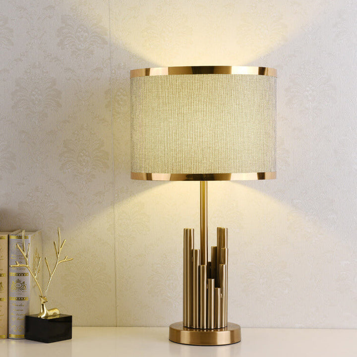 Lámpara de mesa de 1 luz con diseño cilíndrico simple de lujo ligero y moderno de tela 