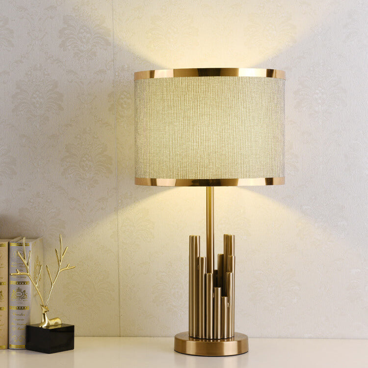 Moderne Stoff Leicht Luxus Einfaches Zylindrisches Design 1-Licht Tischlampe 