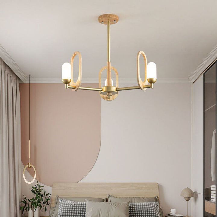 Japanese Minimalist Logs Wood Acrylic Shade 3/5 Light Chandelier