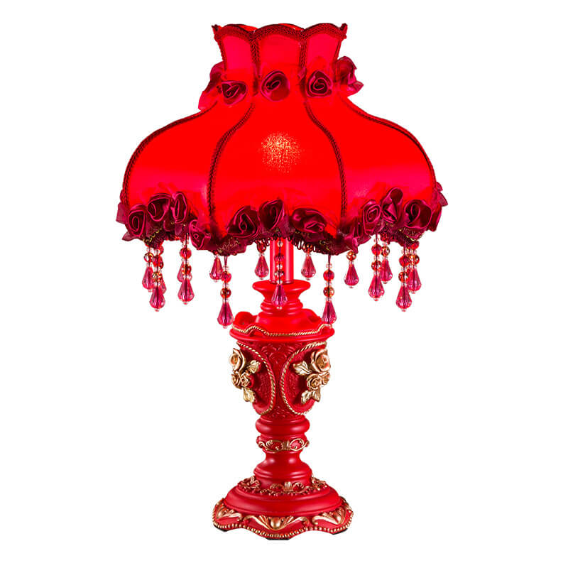 European Wedding Red Fabric Tassel Resin 1-Light Table Lamp
