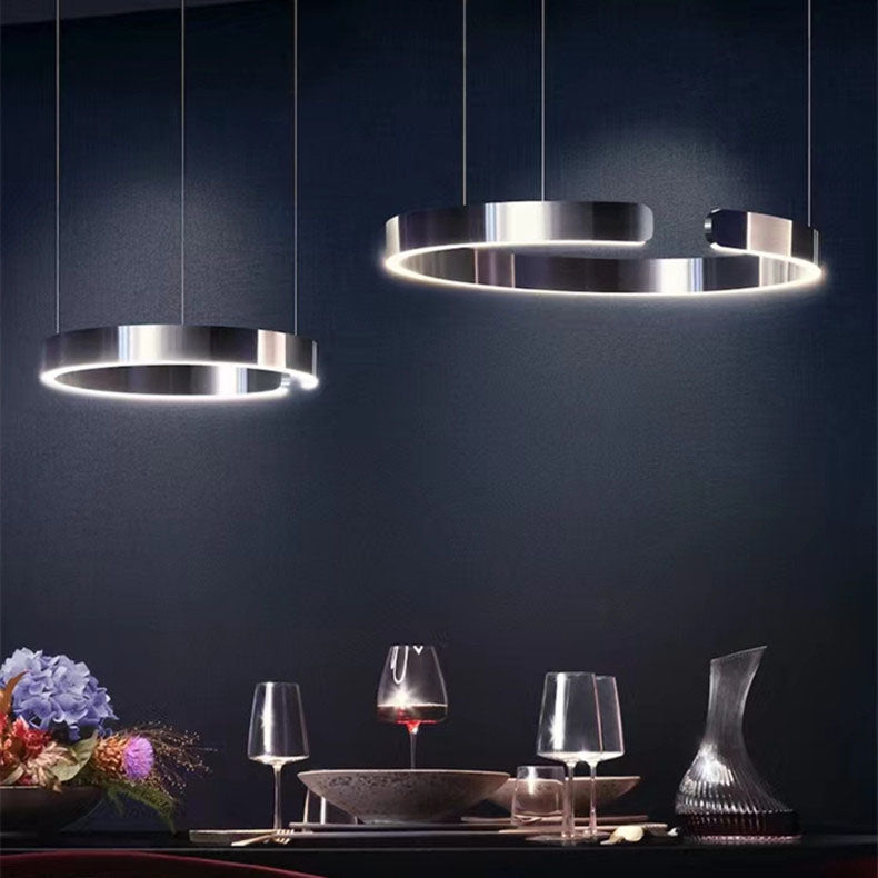 Modern Minimalist Round Stainless Steel LED Pendant Light