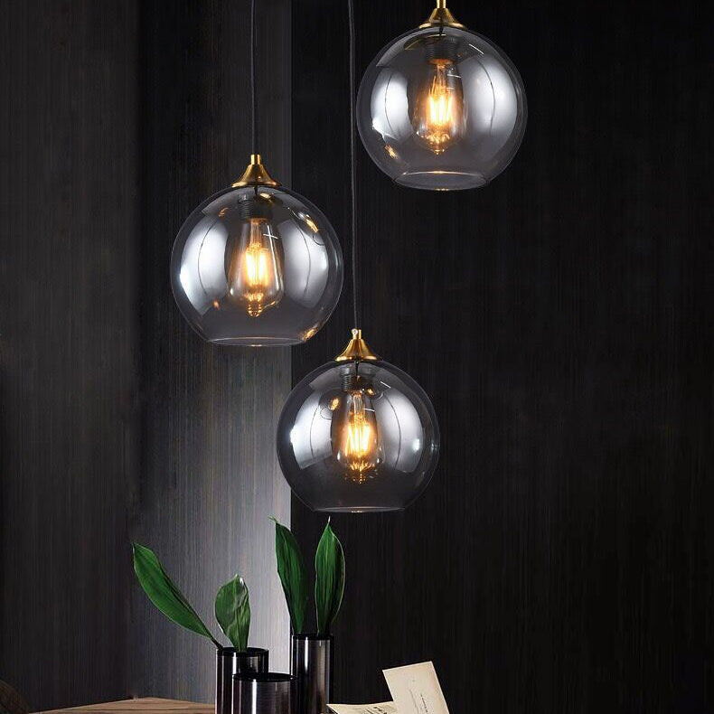 Lámpara colgante de 1 luz con pantalla esférica de vidrio de simplicidad moderna para dormitorio 