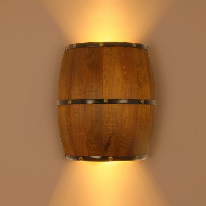 Contemporary Industrial Half Barrel Wood Hardware LED Wall Sconce Lamp for Living Room