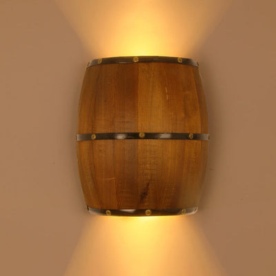 Industrial Vintage Half Barrel Wood 2-Light Wall Sconce Lamp