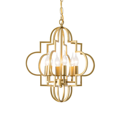 Modern Luxury Gold Hollow Iron Lantern 6-Light Chandelier