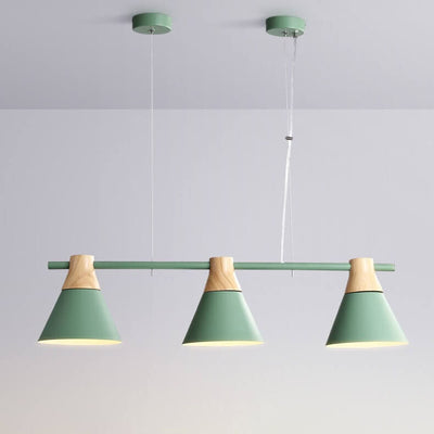 Nordic Macaron Cone Shade Wood Top 3-Light Chandelier