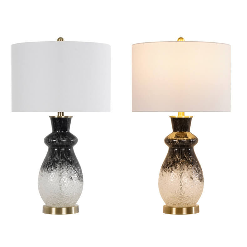 European Luxury Fabric Flame Black and White Glass 1-Light Table Lamp