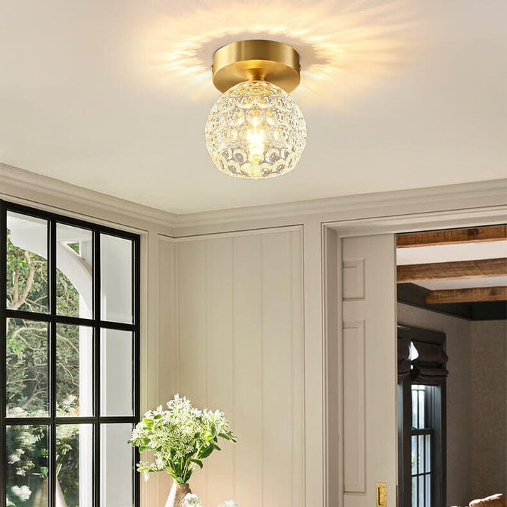 Moderne minimalistische Ananas Vollkupfer Kristallglas 1-Licht Semi-Flush Mount Deckenleuchte 