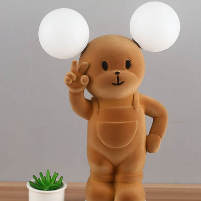 Cartoon Creative Bear Khaki Resin Acrylic LED Table Lamp