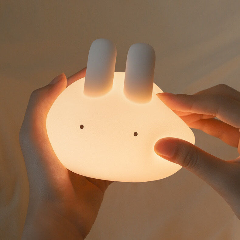 Lámpara de Mesa con Luz Nocturna LED de Silicona Creativa con Forma de Conejo de Dibujos Animados 