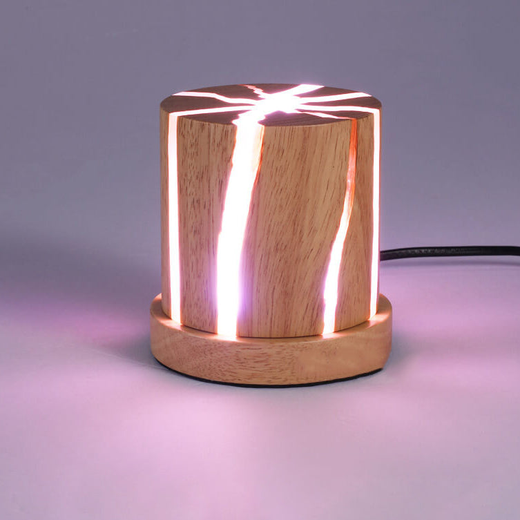 Nordic Minimalist Wooden Resin Column Mini LED Night Light Table Lamp